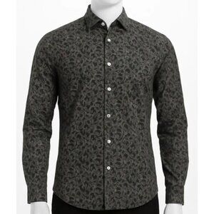 Soft Cloth Brand soft point collar mens shirt italian leaf print size medium